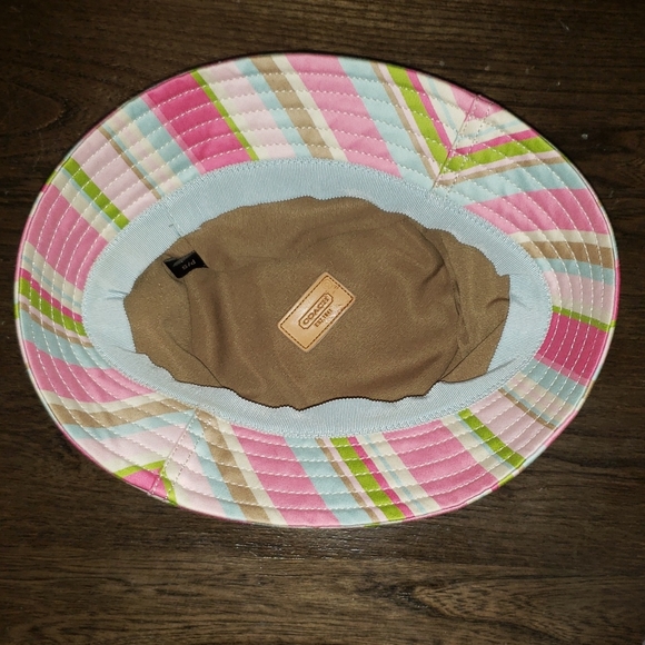 Coach Stripe Tan Leather Buckle Bucket Hat P/Small - Picture 11 of 11